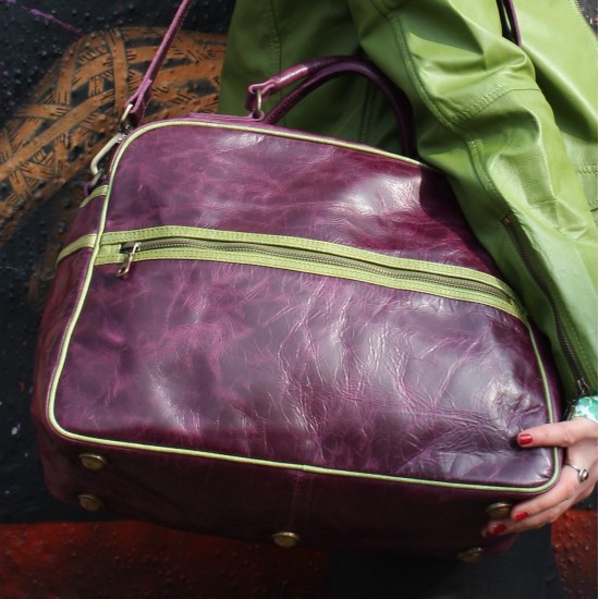  Jackie Tote Sports Purple & Green Leather